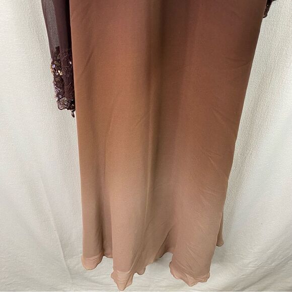 Cassandra Stone Brown Vintage 90s Silk Beaded Halter Ombre Prom Formal Gown 12 - Picture 6 of 11